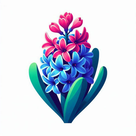 Blue and pink hyacinth flowers isolated on white background. Vector illustration.のイラスト素材