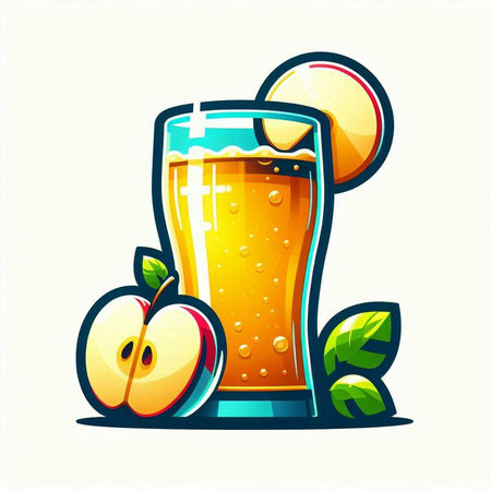 Apple juice in a glass with a slice of apple. Vector illustration.のイラスト素材