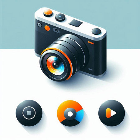 Vector illustration of a digital camera on white background. Eps 10.のイラスト素材