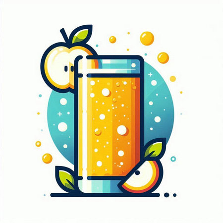 Fruit juice in a glass. Vector illustration, flat design.のイラスト素材