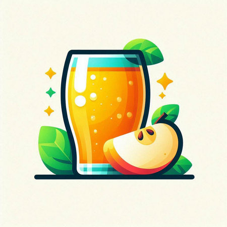 Apple juice in a glass with a slice of apple. Vector illustration.のイラスト素材