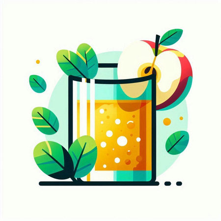 Fresh juice with apple and leaves. Vector illustration in flat style.のイラスト素材