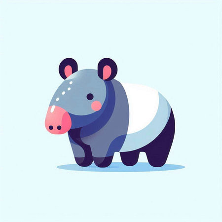 Vector illustration of a cute hippopotamus on a blue background.のイラスト素材