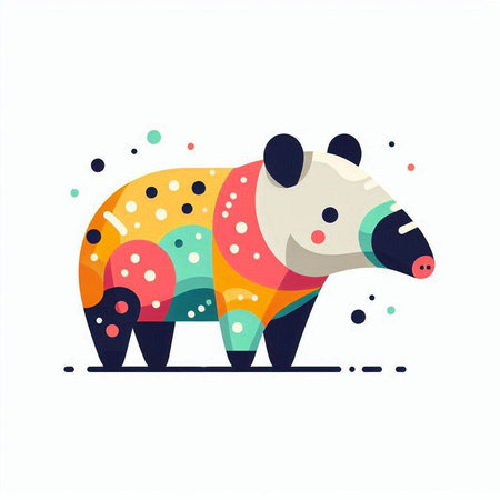 Colorful vector illustration of a cute cartoon tapir isolated on white backgroundのイラスト素材