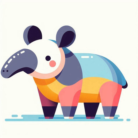Cute cartoon tapir. Vector illustration in a flat style.のイラスト素材