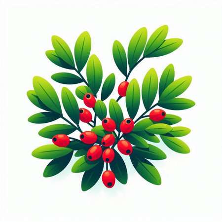Illustration of a Christmas wreath with red berries on white backgroundのイラスト素材