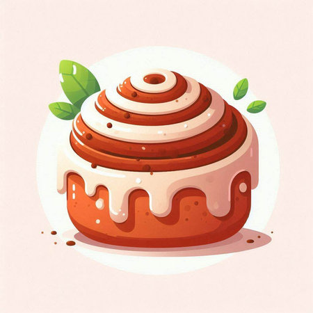 Cinnamon roll vector illustration. Sweet dessert. Cute cartoon style.のイラスト素材