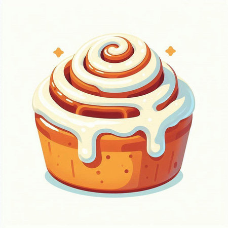 Illustration of a cinnamon roll with white icing on a white backgroundのイラスト素材