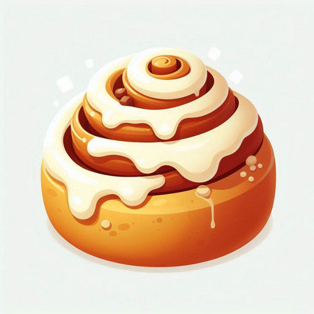 Cinnamon roll with icing on a white background. Vector illustration.のイラスト素材