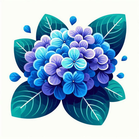 Blue hydrangea flower on white background. Vector illustration.のイラスト素材
