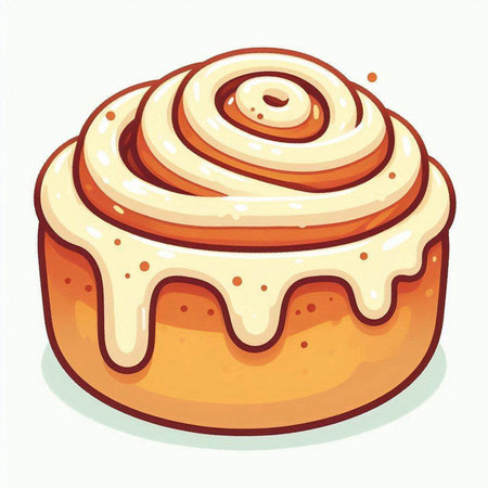 Illustration of a cinnamon roll with white icing on a white backgroundのイラスト素材