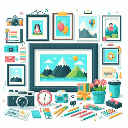 Flat design modern vector illustration icons set of art objects and objectsのイラスト素材