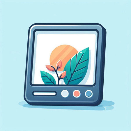 Vector illustration of a monitor with a picture of a plant on a blue backgroundのイラスト素材