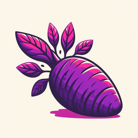 Purple carrot with leaves on white background. Hand drawn vector illustration.のイラスト素材