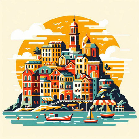 Cityscape of Rovinj, Croatia. Vector illustration.のイラスト素材