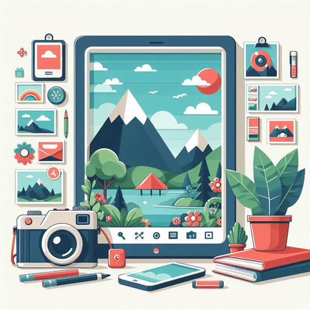Modern flat design vector illustration concept of travel, tourism, camping, outdoor activity.のイラスト素材