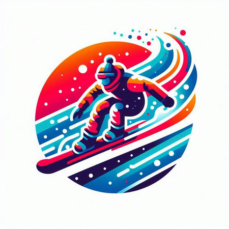 Snowboarder on a snowboard in the mountains. Vector illustration.のイラスト素材