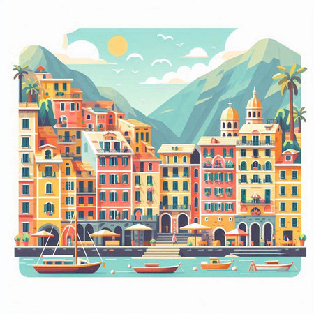 Cinque Terre, Italy. Colorful vector illustration.のイラスト素材