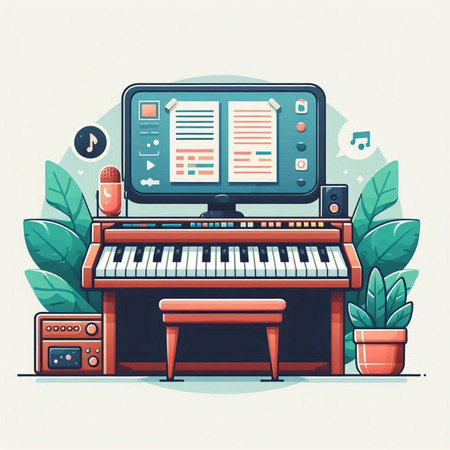 Piano and keyboard in flat style. Music concept. Vector illustrationのイラスト素材
