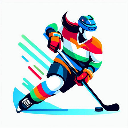 Hockey player with the stick and puck. Colorful vector illustration.のイラスト素材