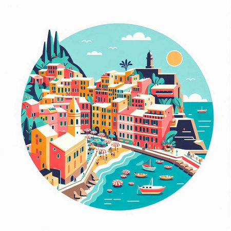 Cinque Terre, Liguria, Italy. Vector illustrationのイラスト素材