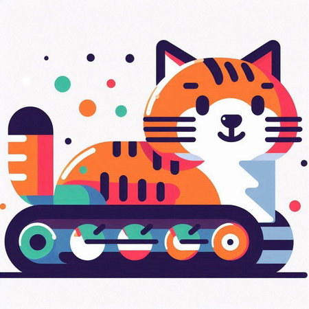 Cute cat on train. Colorful vector illustration. Cartoon style.のイラスト素材