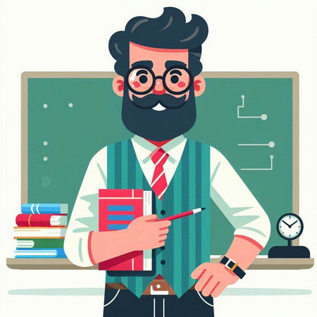 Teacher in the classroom. Vector illustration in a flat style.のイラスト素材