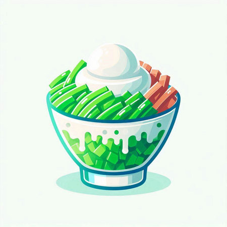 Illustration of a bowl of green beans with mayonnaise.のイラスト素材