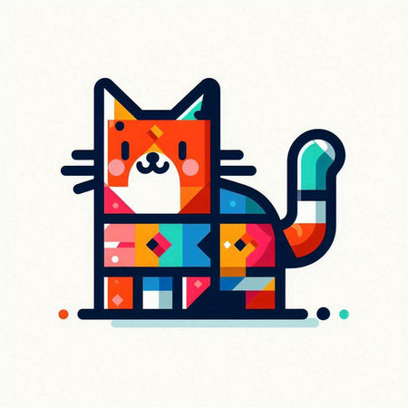 Cute cat. Colorful vector illustration in flat linear style.のイラスト素材