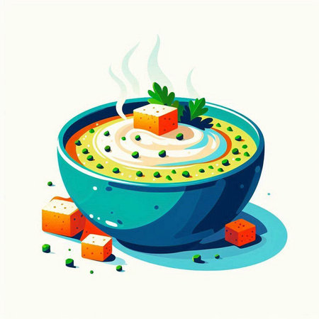 Vegetable soup in a bowl. Vector illustration. EPS 10のイラスト素材