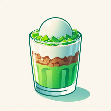 Vector illustration of a glass of green matcha tea with ice creamのイラスト素材