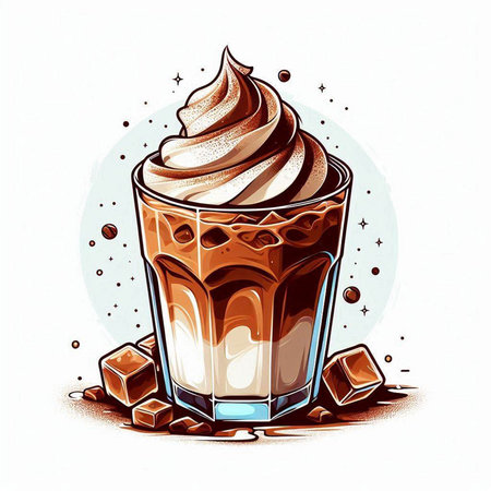 Coffee with whipped cream in a glass. Vector illustration.のイラスト素材