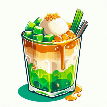Illustration of a glass of smoothie with ice cream and vegetablesのイラスト素材