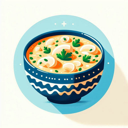 Illustration of a bowl of soup with parsley and dillのイラスト素材