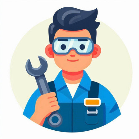 Male mechanic with wrench in hand. Vector illustration in a flat style.のイラスト素材