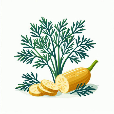 Zucchini and dill isolated on white background. Vector illustration.のイラスト素材