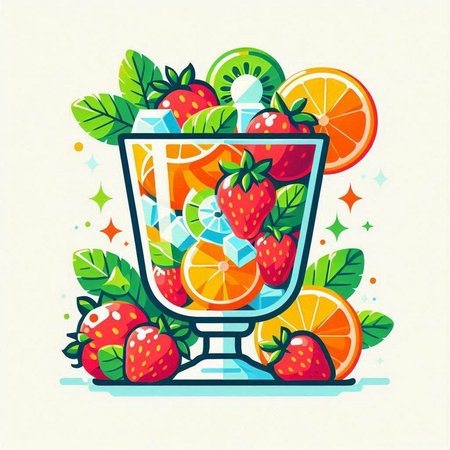 Cocktail with strawberries, lemon and mint. Vector illustration.のイラスト素材