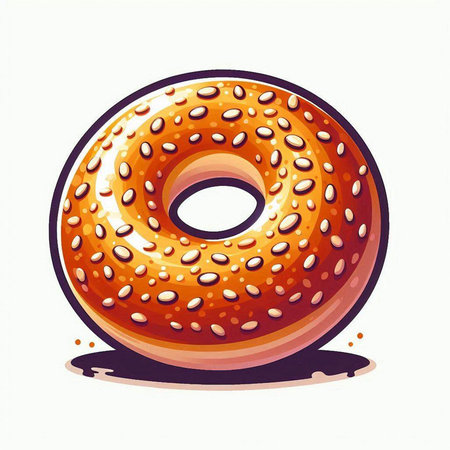 Bagel with sesame seeds on a white background. Vector illustration.のイラスト素材