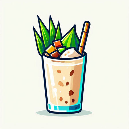 Coffee cocktail in a glass with a straw. Vector illustration.のイラスト素材