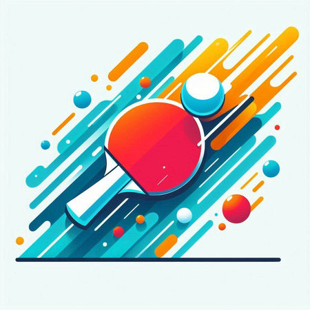 Table tennis racket and ball on abstract colorful background. Vector illustration.のイラスト素材