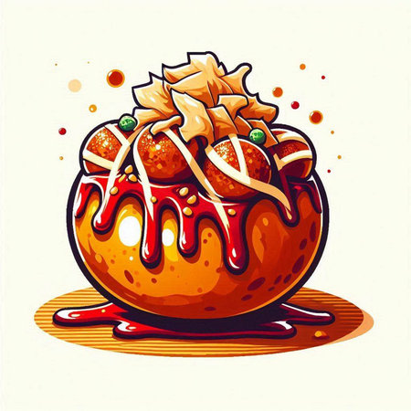 Hand drawn vector illustration of an apple covered with chocolate and caramel.のイラスト素材