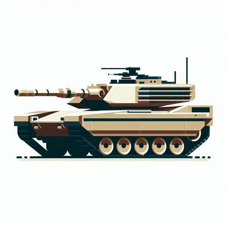 Military tank isolated on a white background. Vector illustration in retro style.のイラスト素材