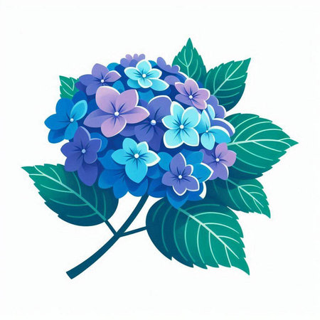 Blue hydrangea on a white background. Vector illustration.のイラスト素材