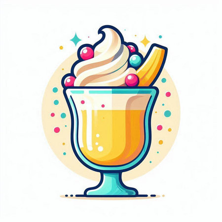 Ice cream in a glass with whipped cream and banana. Vector illustration.のイラスト素材