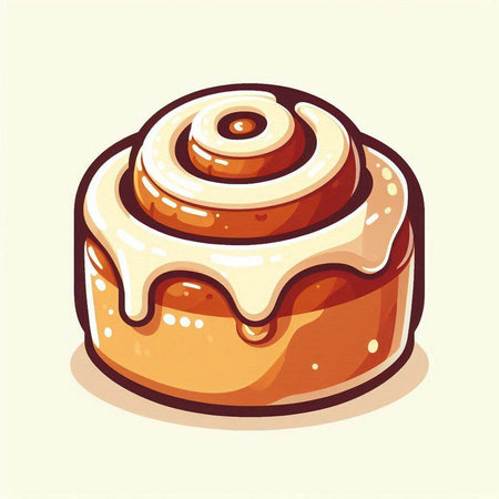 Cinnamon bun. Vector illustration of a sweet bun with icing sugar.のイラスト素材