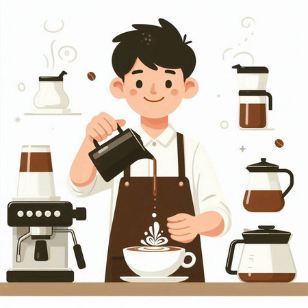 Coffee shop, barista, barista, vector illustrationのイラスト素材
