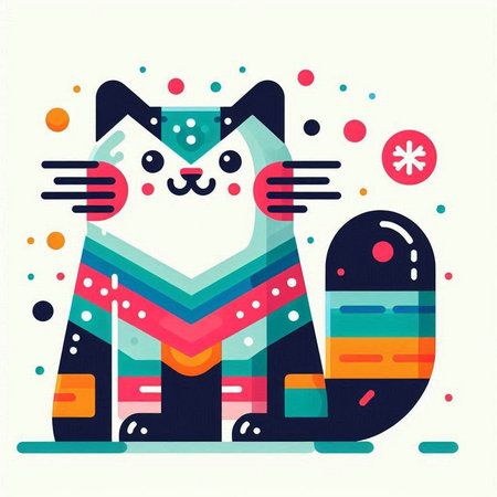 Cute cat with abstract geometric pattern. Vector illustration in flat style.のイラスト素材