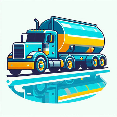 Truck in flat style with reflection on water. Vector illustration.のイラスト素材