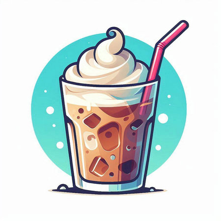 Iced coffee with whipped cream in a glass. Vector illustration.のイラスト素材