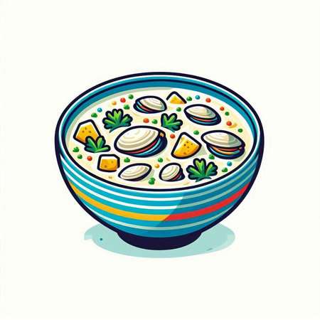Illustration of a bowl of soup on a white background. Vector illustration.のイラスト素材